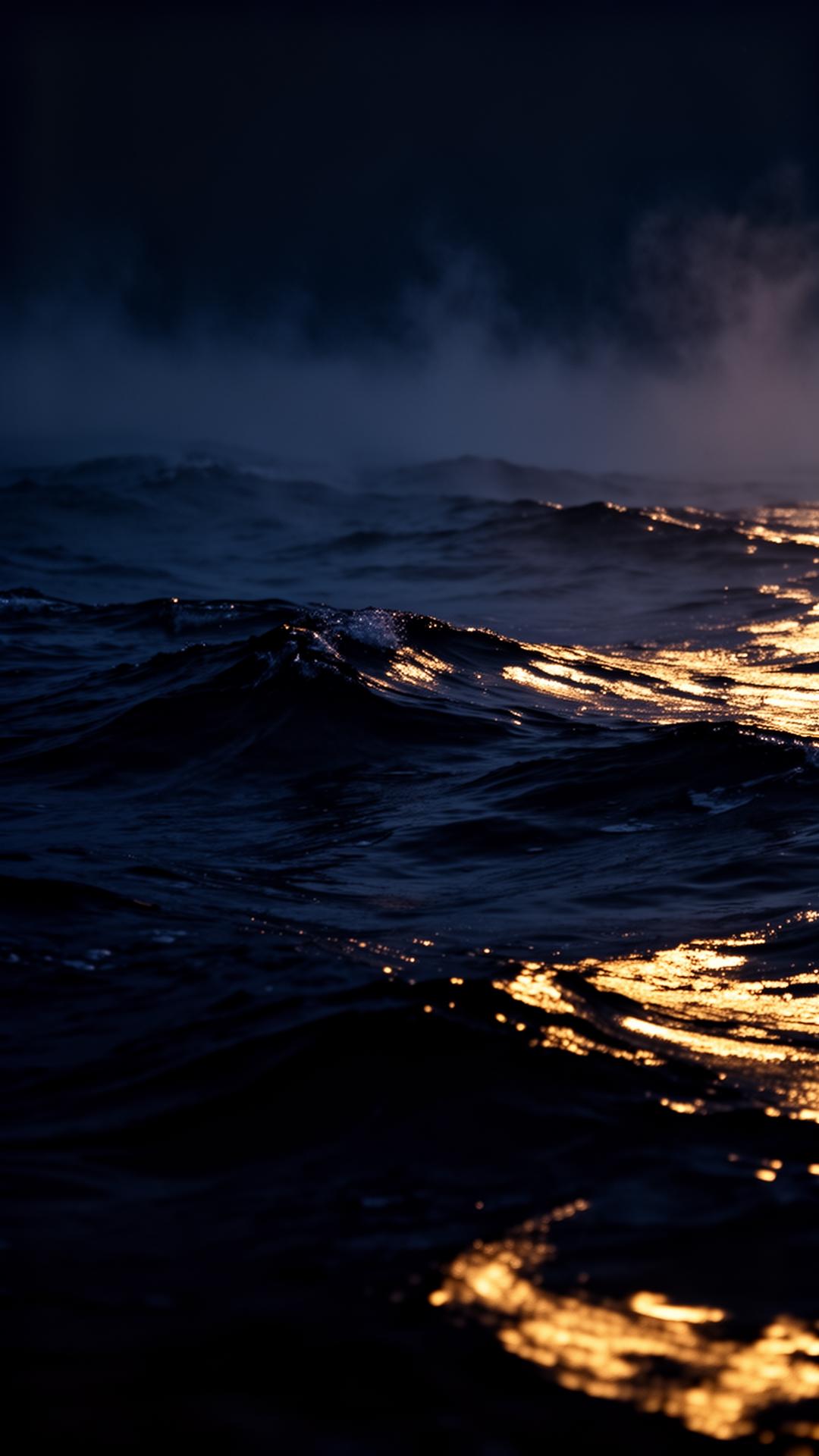 Oceano à noite sob a lua